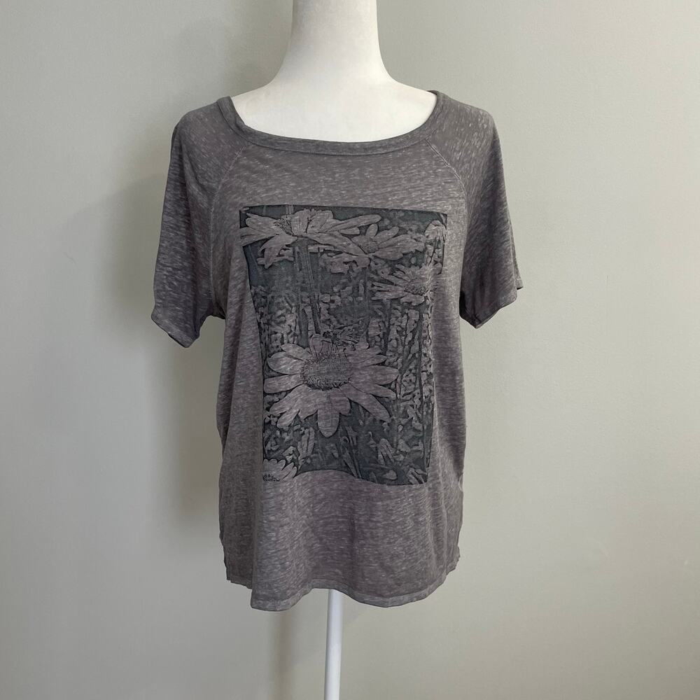 American Eagle Gray Burnout Floral Graphic Tee Soft Grunge Semi Sheer- Sz Medium